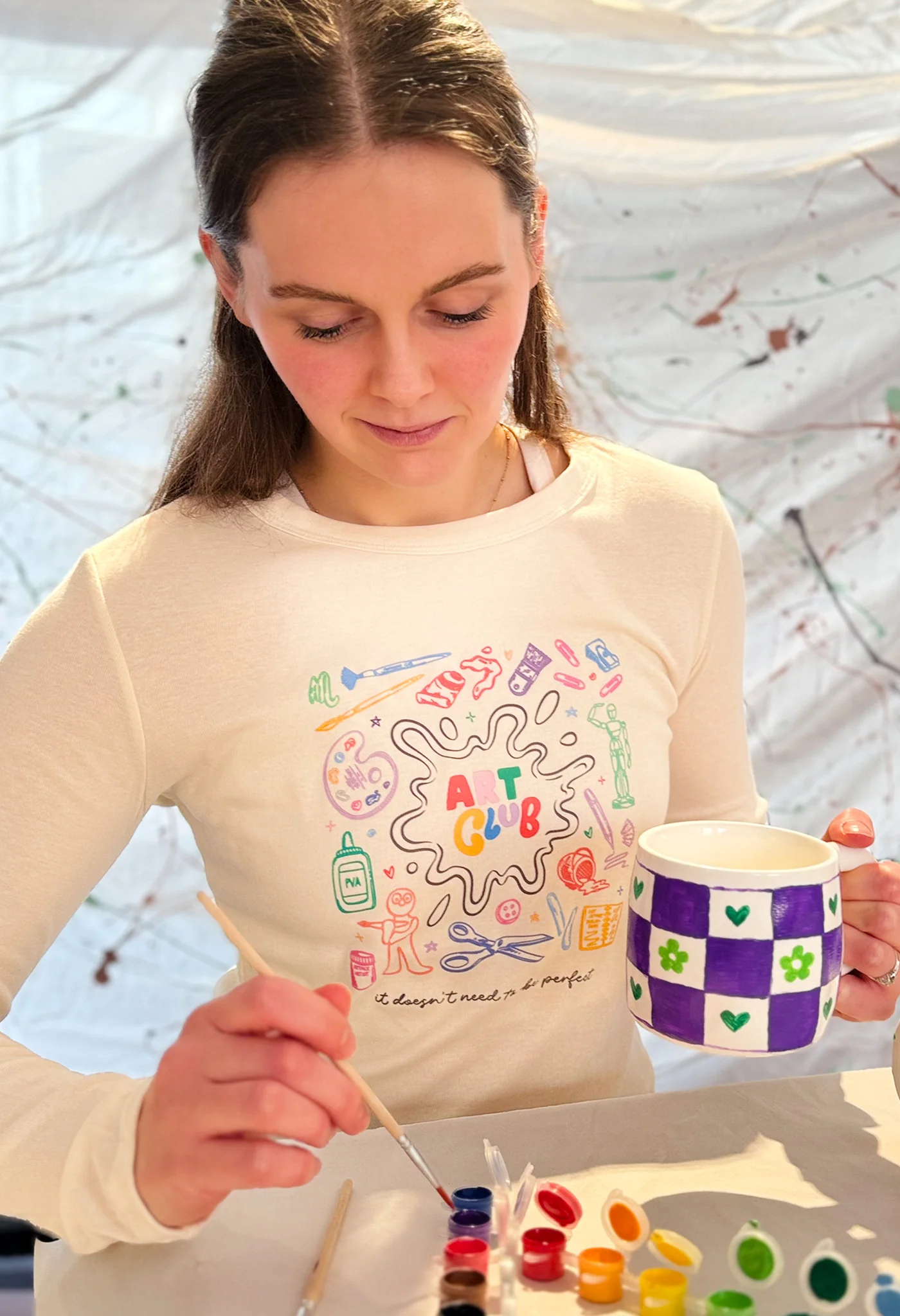 Art Club Printed Micro Rib Long Sleeved Tee - Image 3