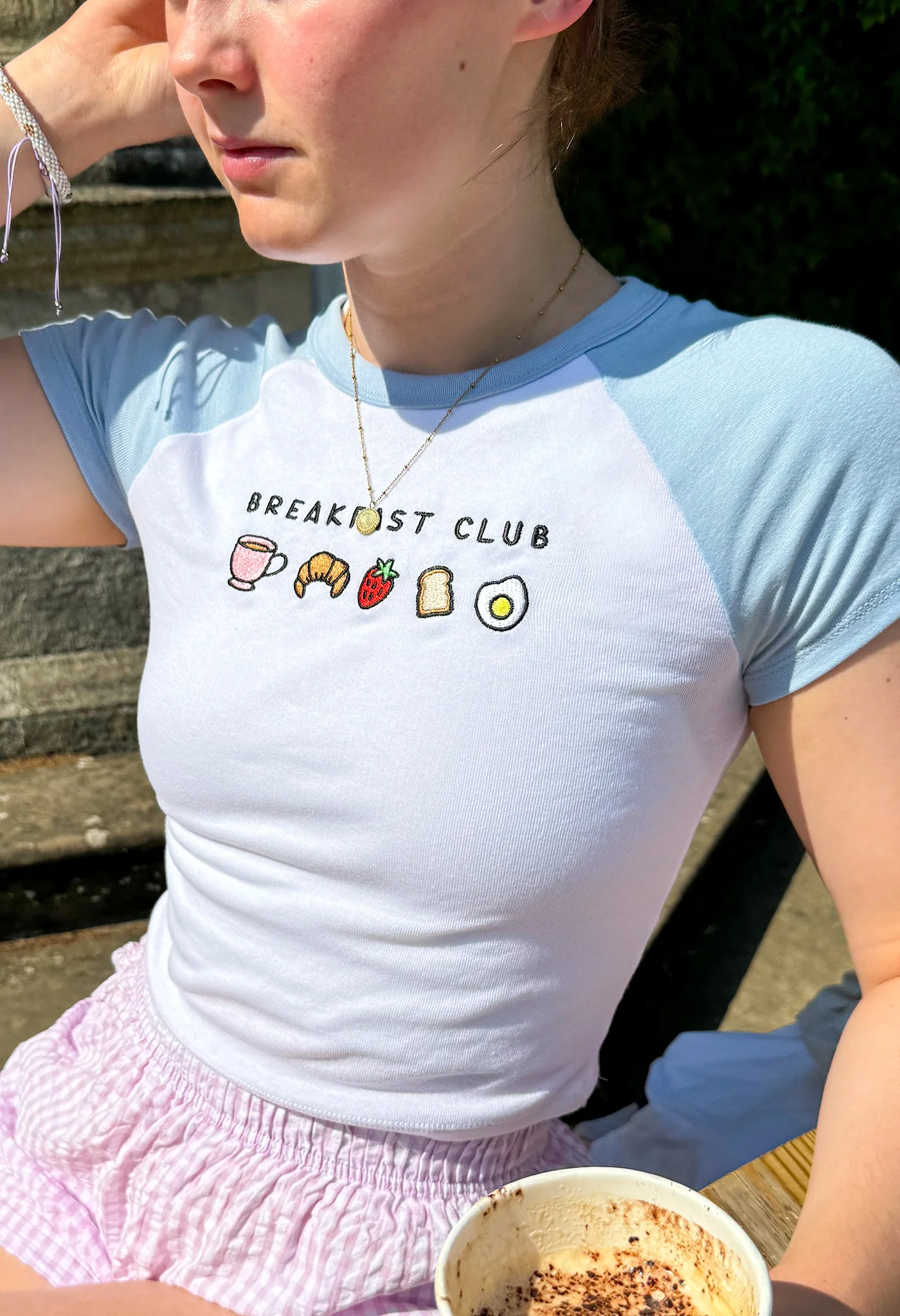 Breakfast Club Embroidered Micro Rib Baby Tee - Image 4