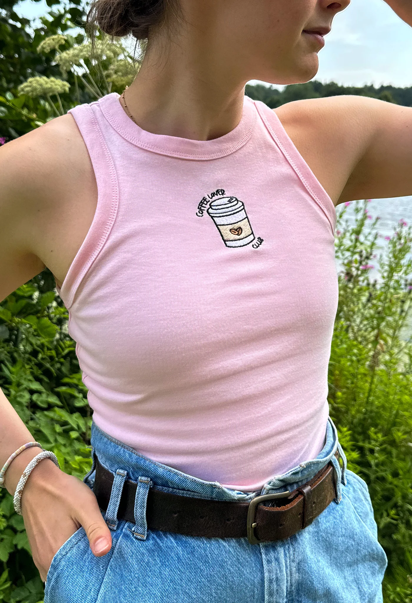 Coffee Lover Embroidered Micro Rib Racer Vest - Image 3