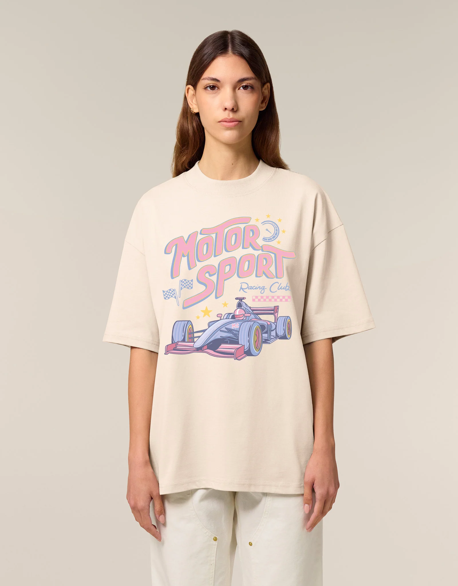 Motorsport Printed Oversized Organic Cotton T-Shirt - Image 4