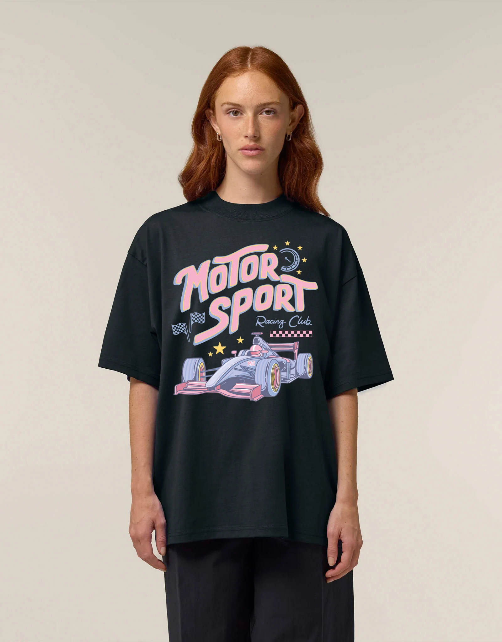 Motorsport Printed Oversized Organic Cotton T-Shirt - Image 6