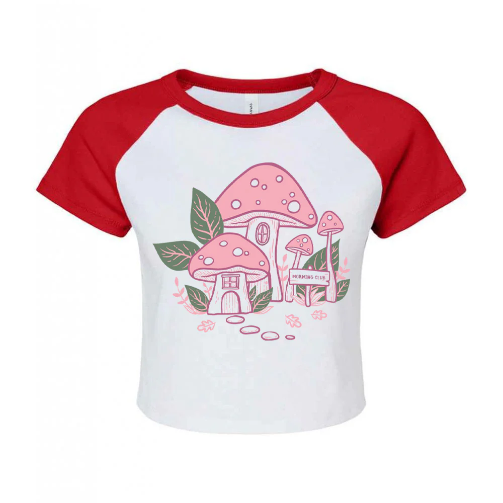 Mushroom Pink House Printed Micro Rib Baby Tee - Image 10