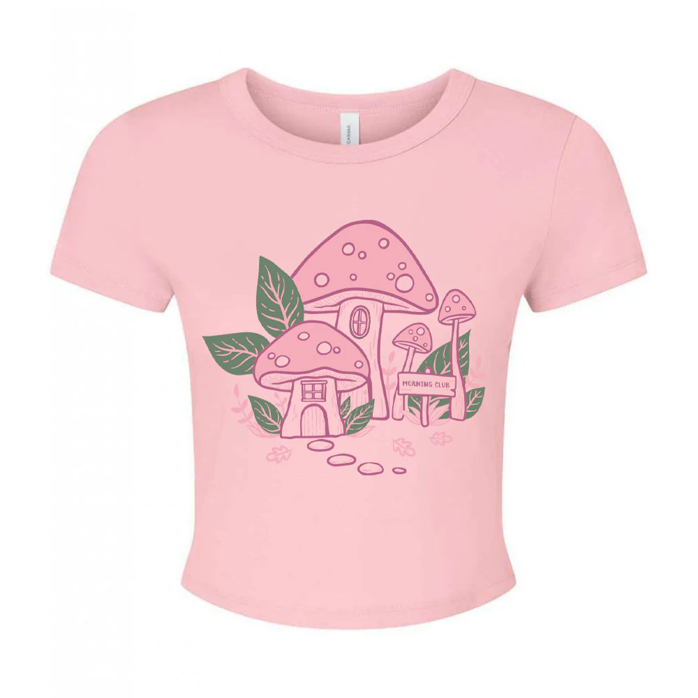 Mushroom Pink House Printed Micro Rib Baby Tee - Image 4