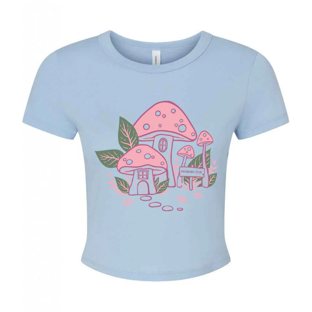 Mushroom Pink House Printed Micro Rib Baby Tee - Image 5