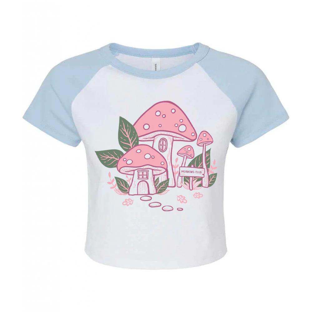 Mushroom Pink House Printed Micro Rib Baby Tee - Image 6