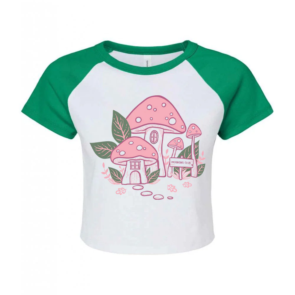 Mushroom Pink House Printed Micro Rib Baby Tee - Image 7