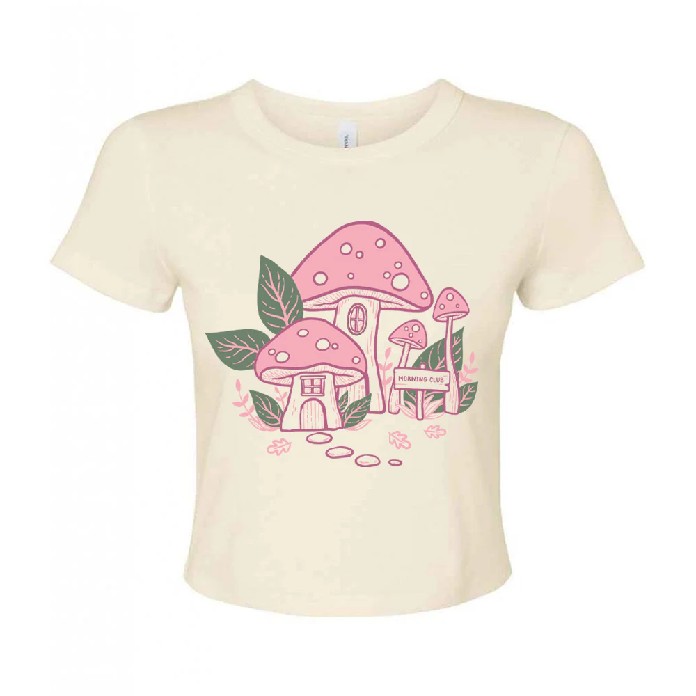 Mushroom Pink House Printed Micro Rib Baby Tee - Image 8