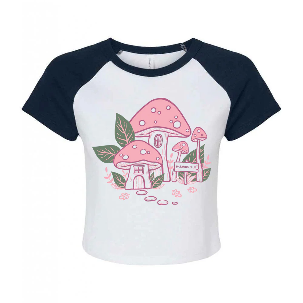 Mushroom Pink House Printed Micro Rib Baby Tee - Image 9