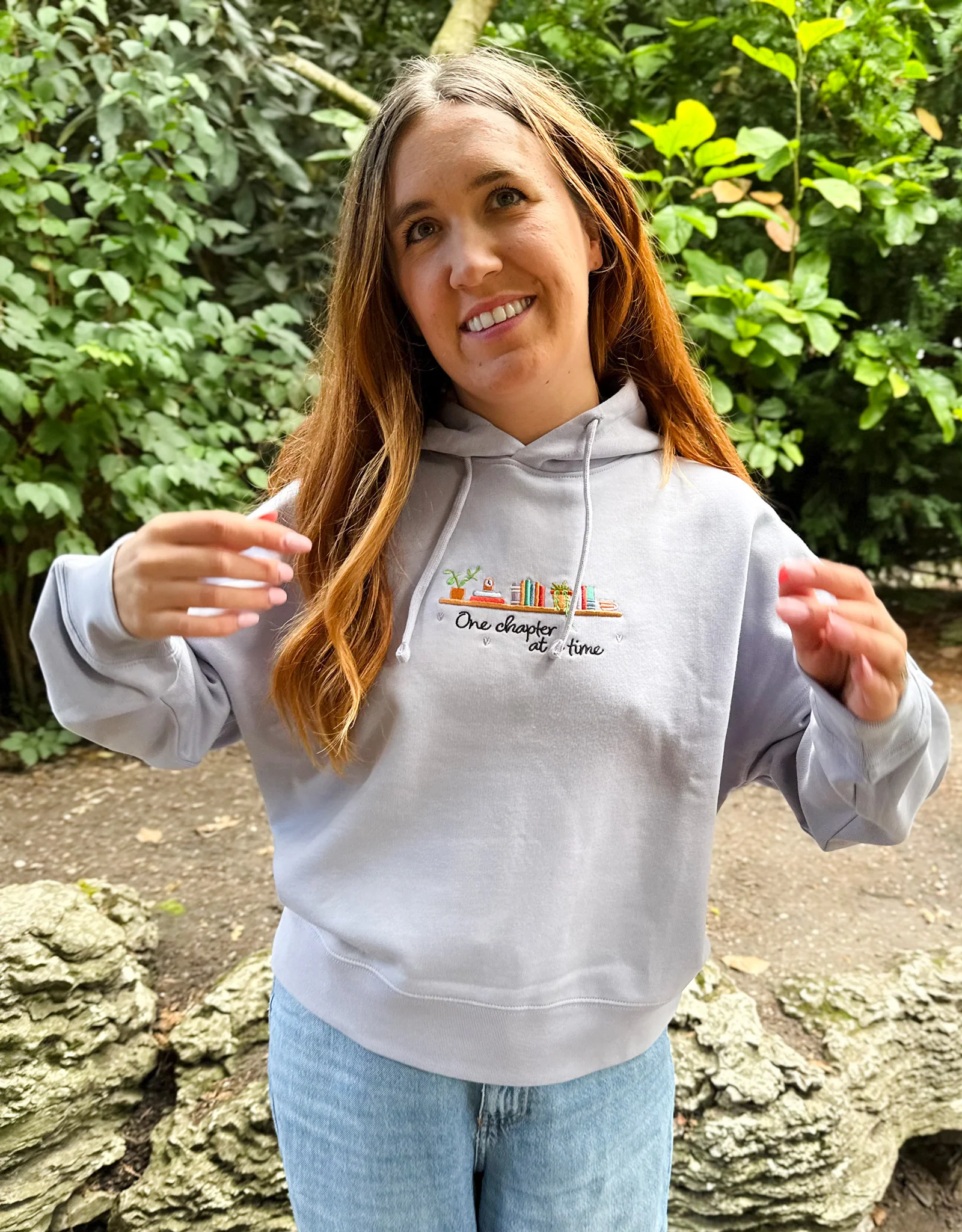 FREE BOOK: One Chapter At A Time Embroidered Boxy Organic Cotton Hoodie - Image 4