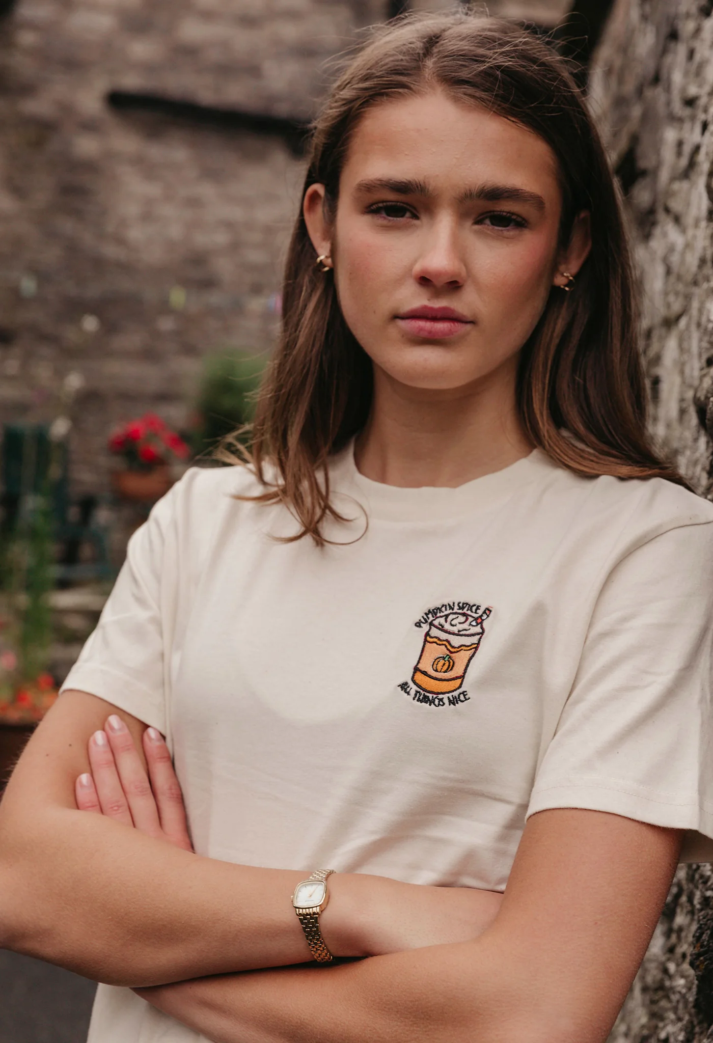 Pumpkin Latte Embroidered Organic Cotton T-Shirt - Image 3
