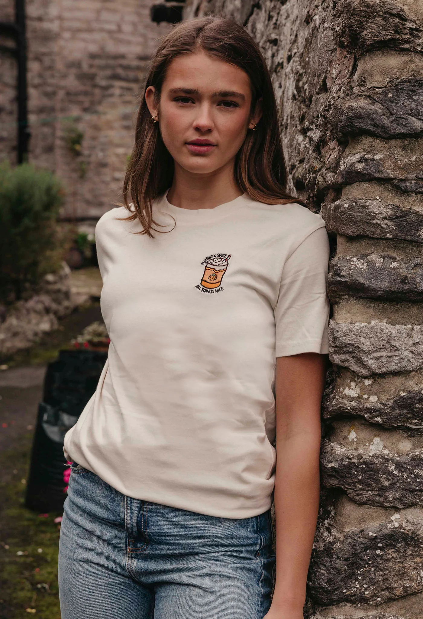 Pumpkin Latte Embroidered Organic Cotton T-Shirt - Image 4