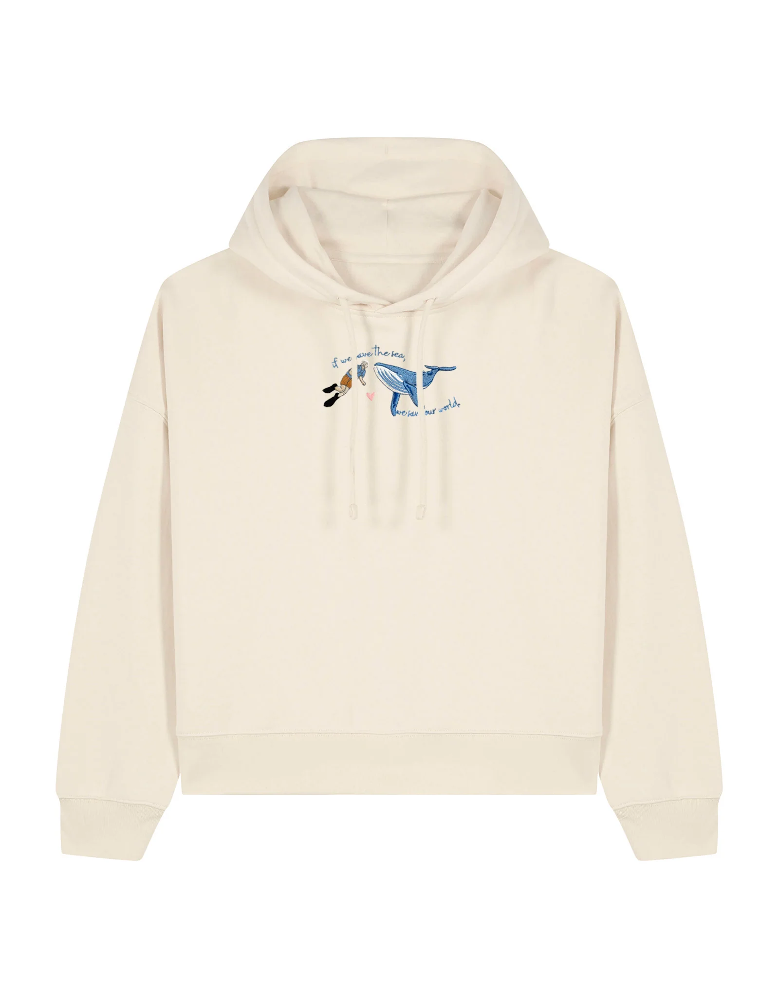 Save The Sea Embroidered Boxy Organic Cotton Hoodie - Image 3