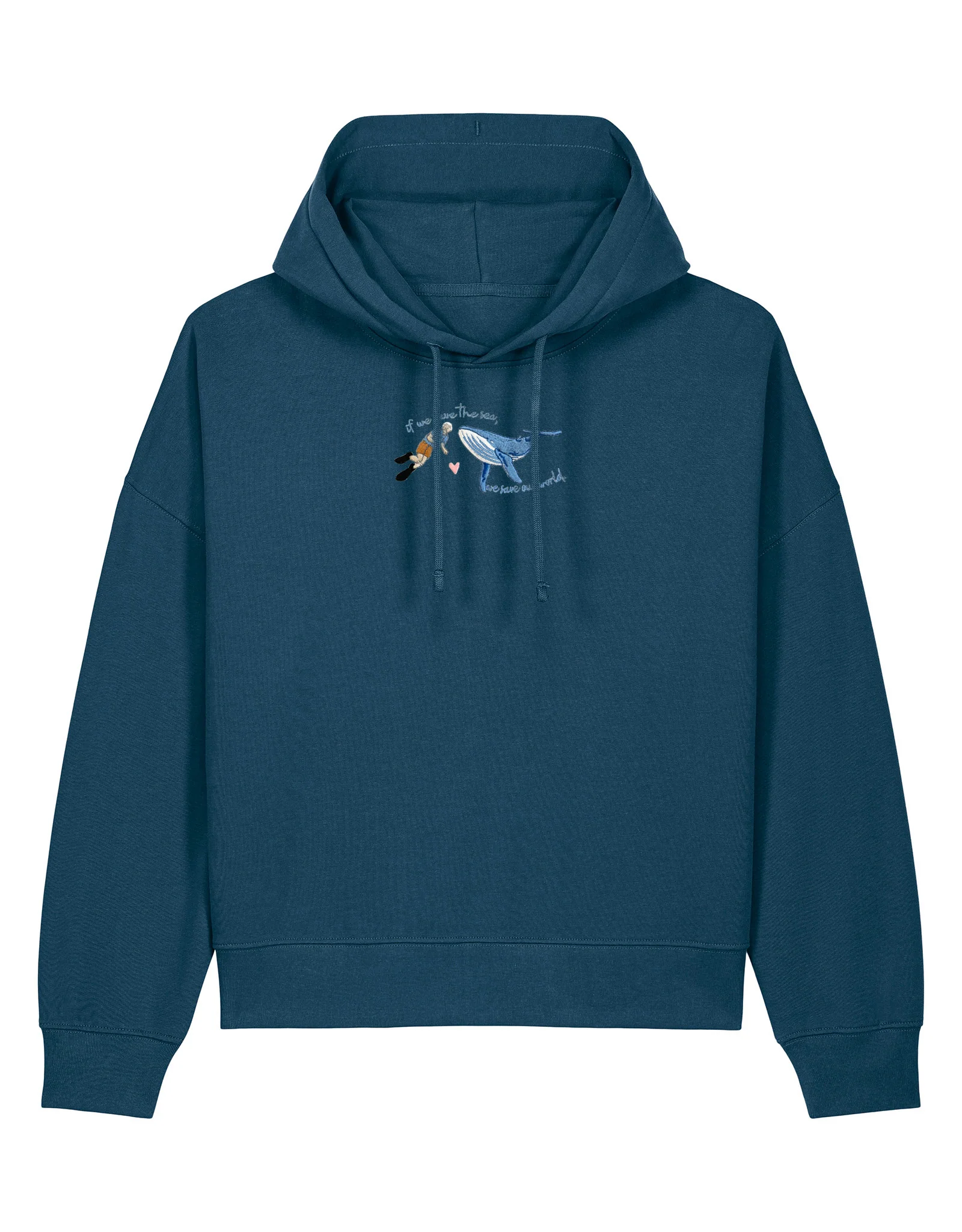 Save The Sea Embroidered Boxy Organic Cotton Hoodie - Image 4