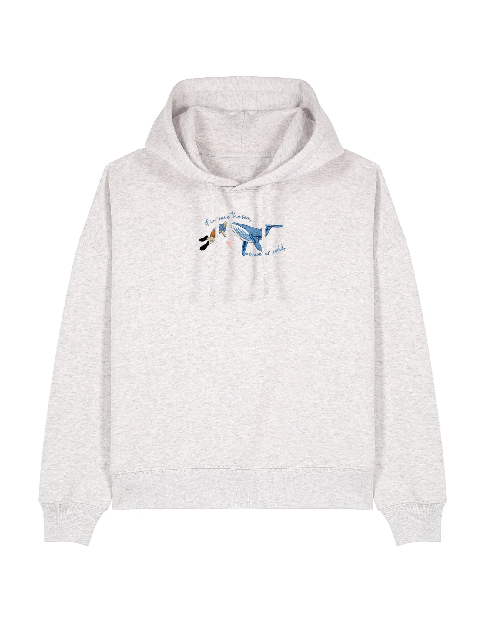 Save The Sea Embroidered Boxy Organic Cotton Hoodie - Image 6