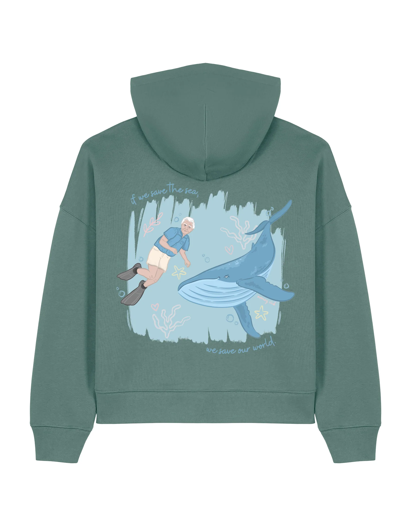 Save The Sea Printed Boxy Organic Cotton Hoodie - Image 10