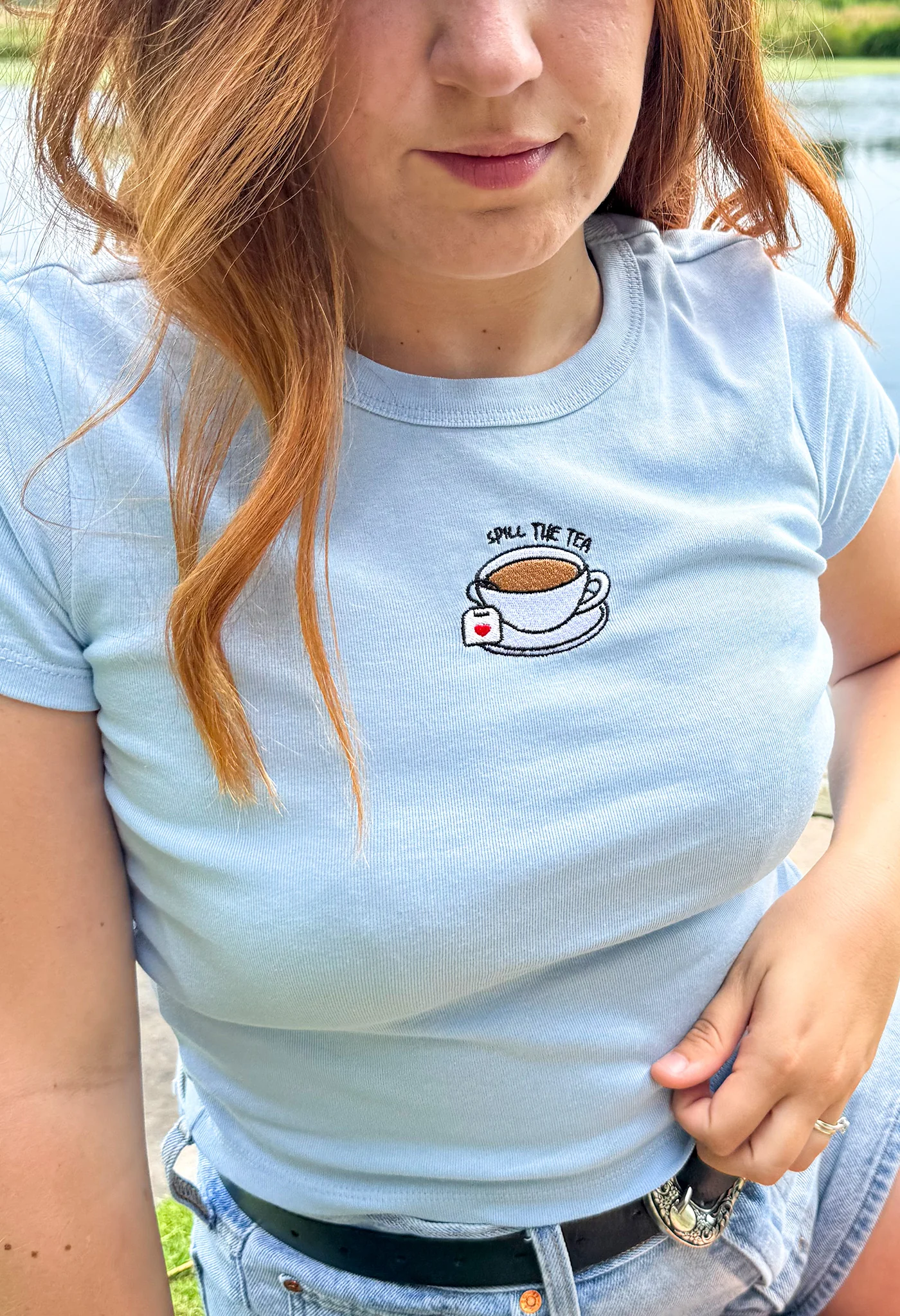 Spill The Tea Embroidered Micro Rib Baby Tee - Image 3