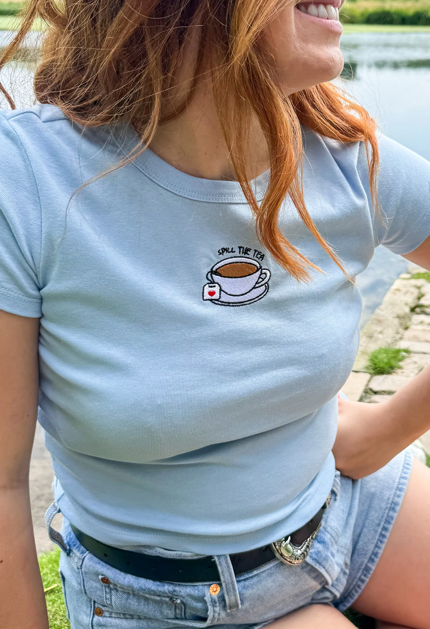 Spill The Tea Embroidered Micro Rib Baby Tee - Image 5