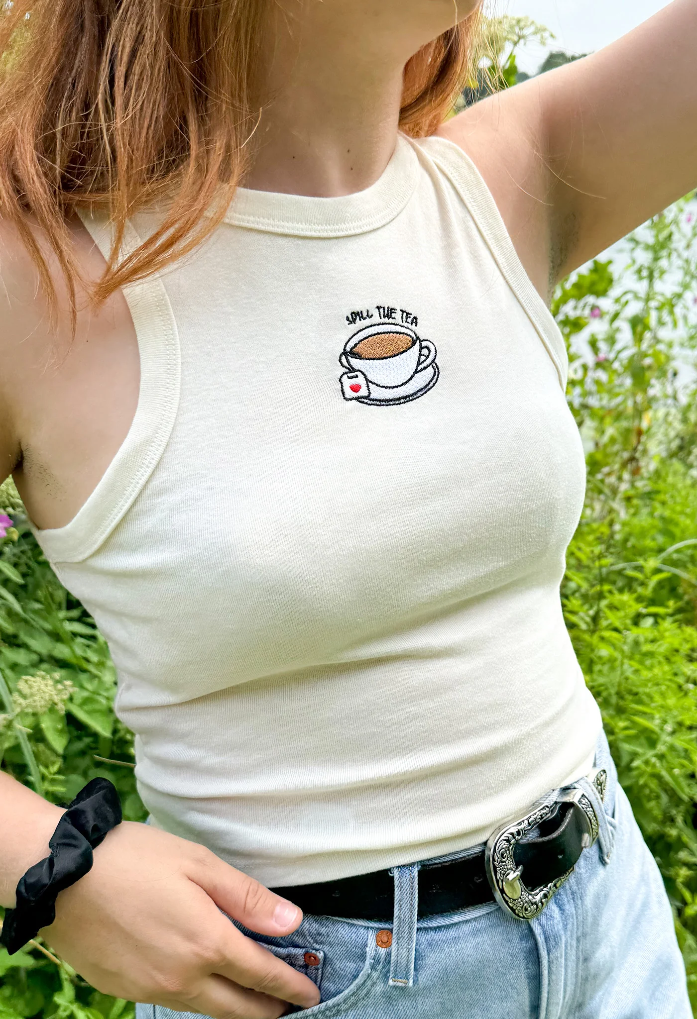 Spill The Tea Embroidered Micro Rib Racer Vest - Image 4