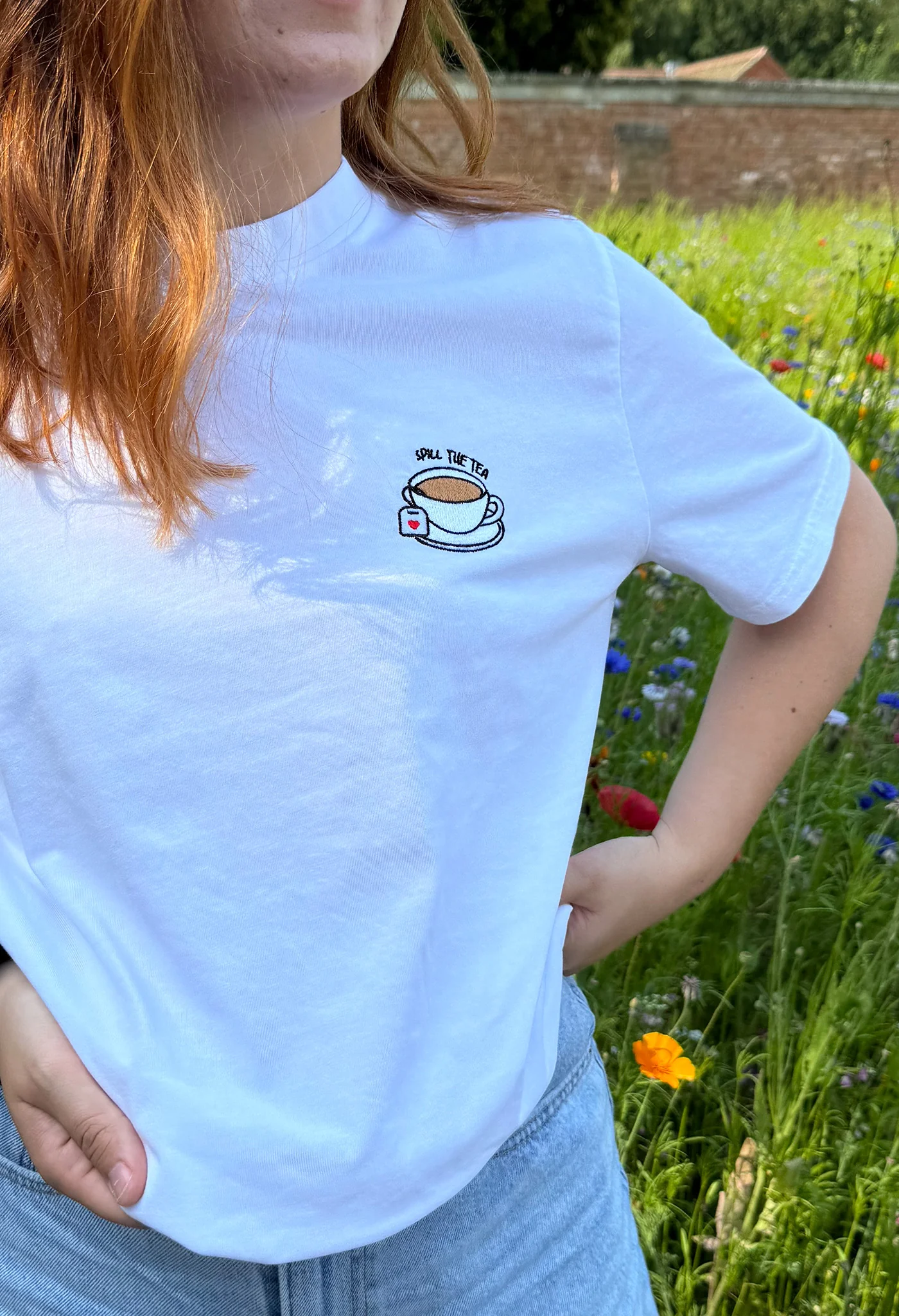 Spill The Tea Embroidered Organic Cotton T-Shirt - Image 3