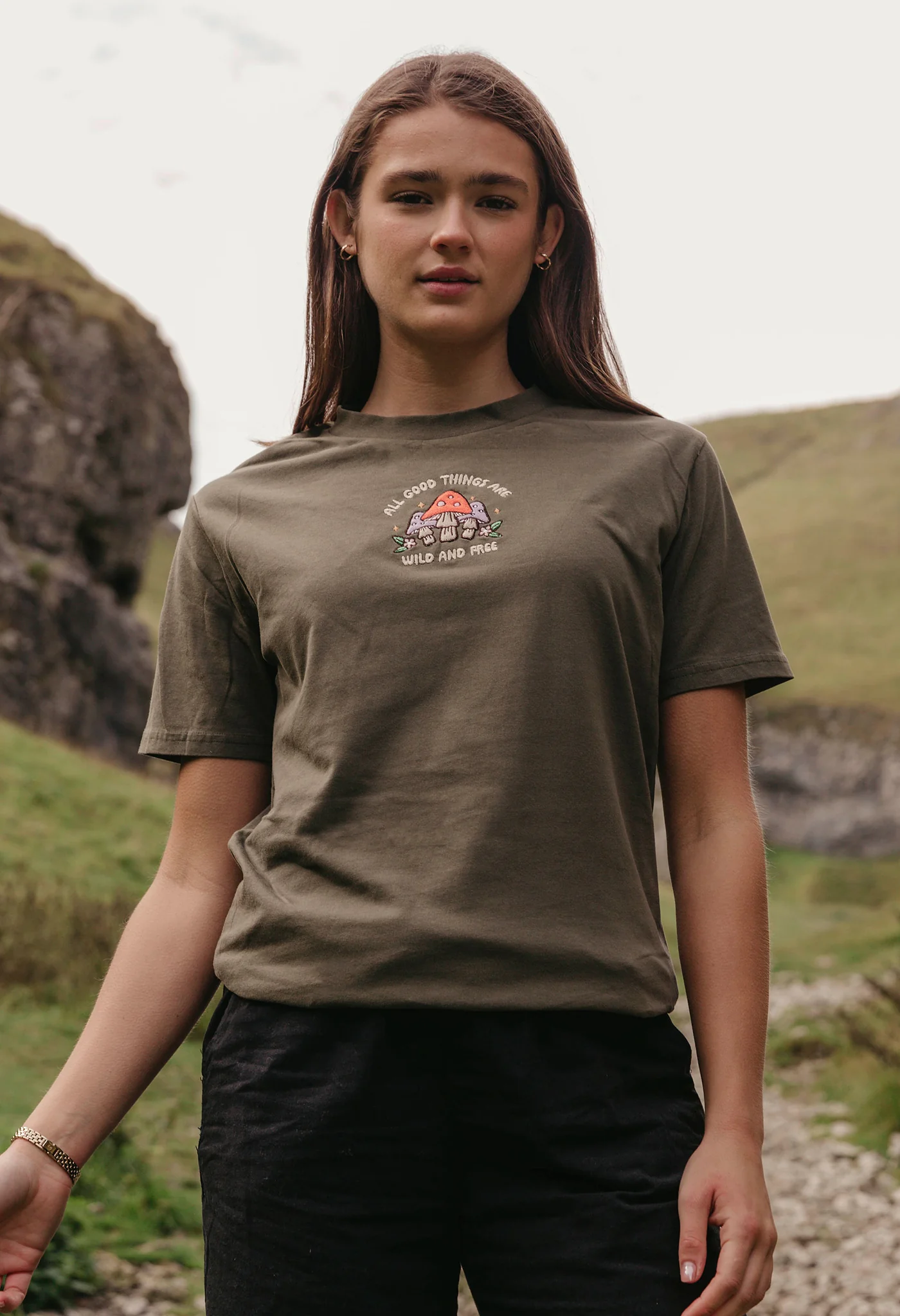 Wild Mushrooms Embroidered Organic Cotton T-Shirt - Image 4